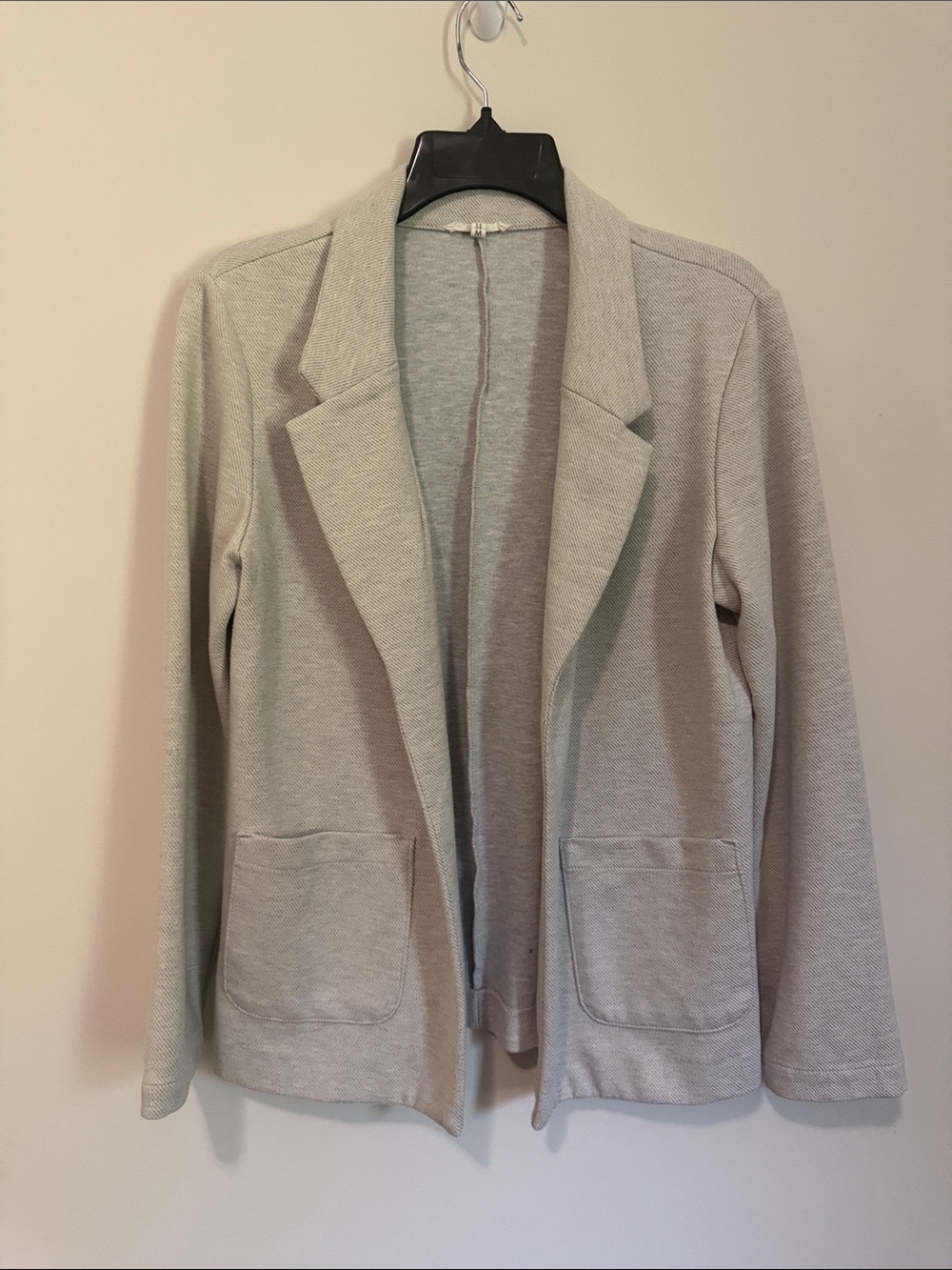 Maurices Light Baige/Gray Open-Front Knit Blazer Cardigan